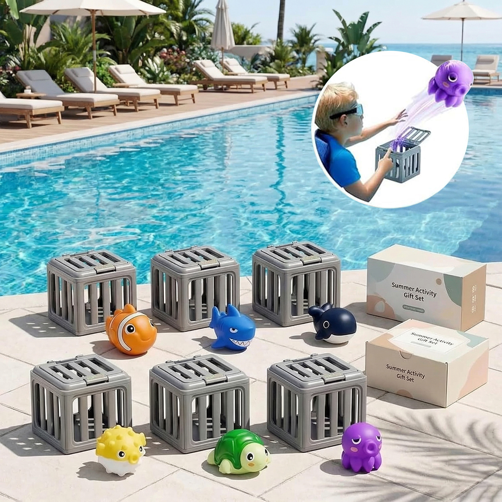 Kids Outdoor Playset - Kids Pool Diving Toys with Fish