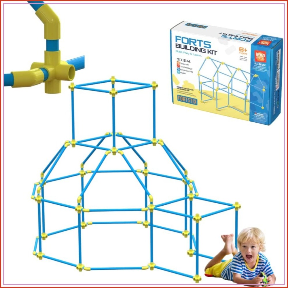 Kids Outdoor Fort Building Kit - 180pc Modular Fort Building Kit for