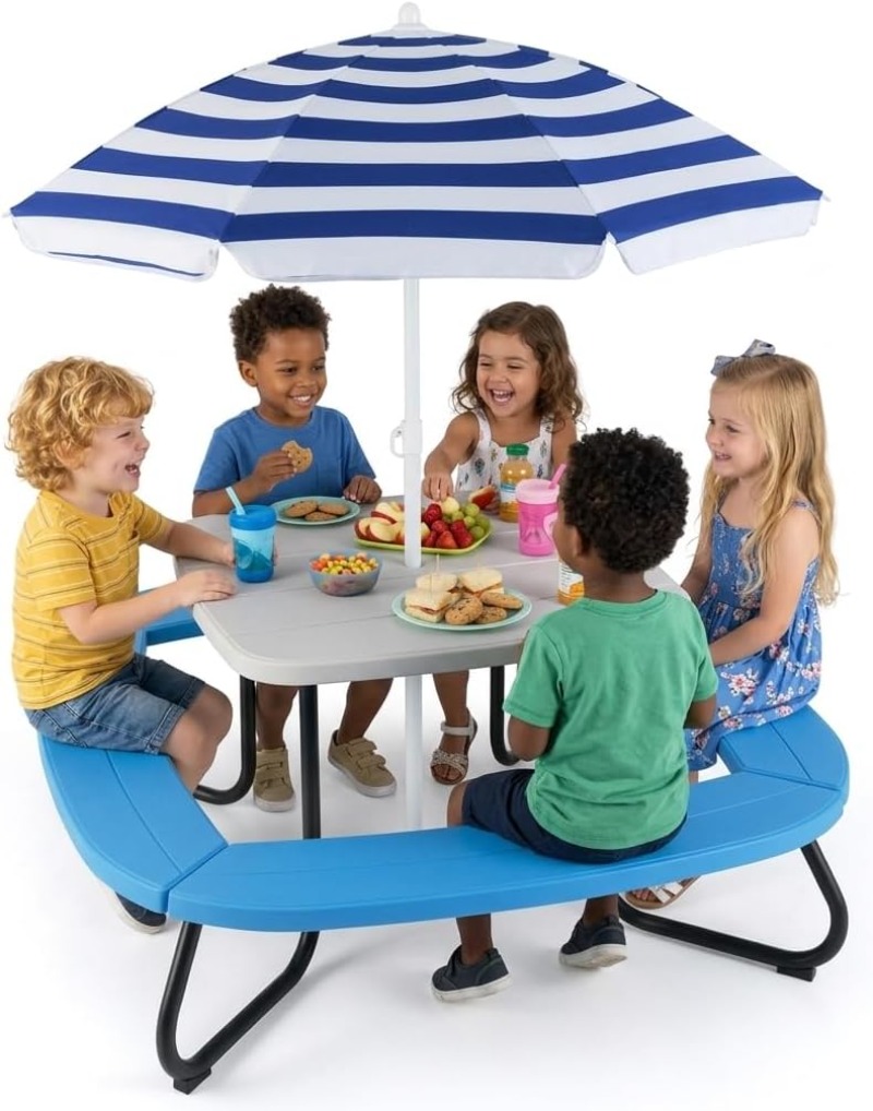 Kids Outdoor Umbrella For Table - Costzon Kids Picnic Table, Kids Outdoor