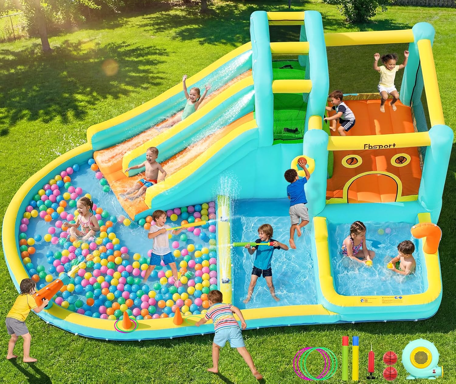 Kids Outdoor Water Park - Double Slide Inflatable Water Park Bouncy