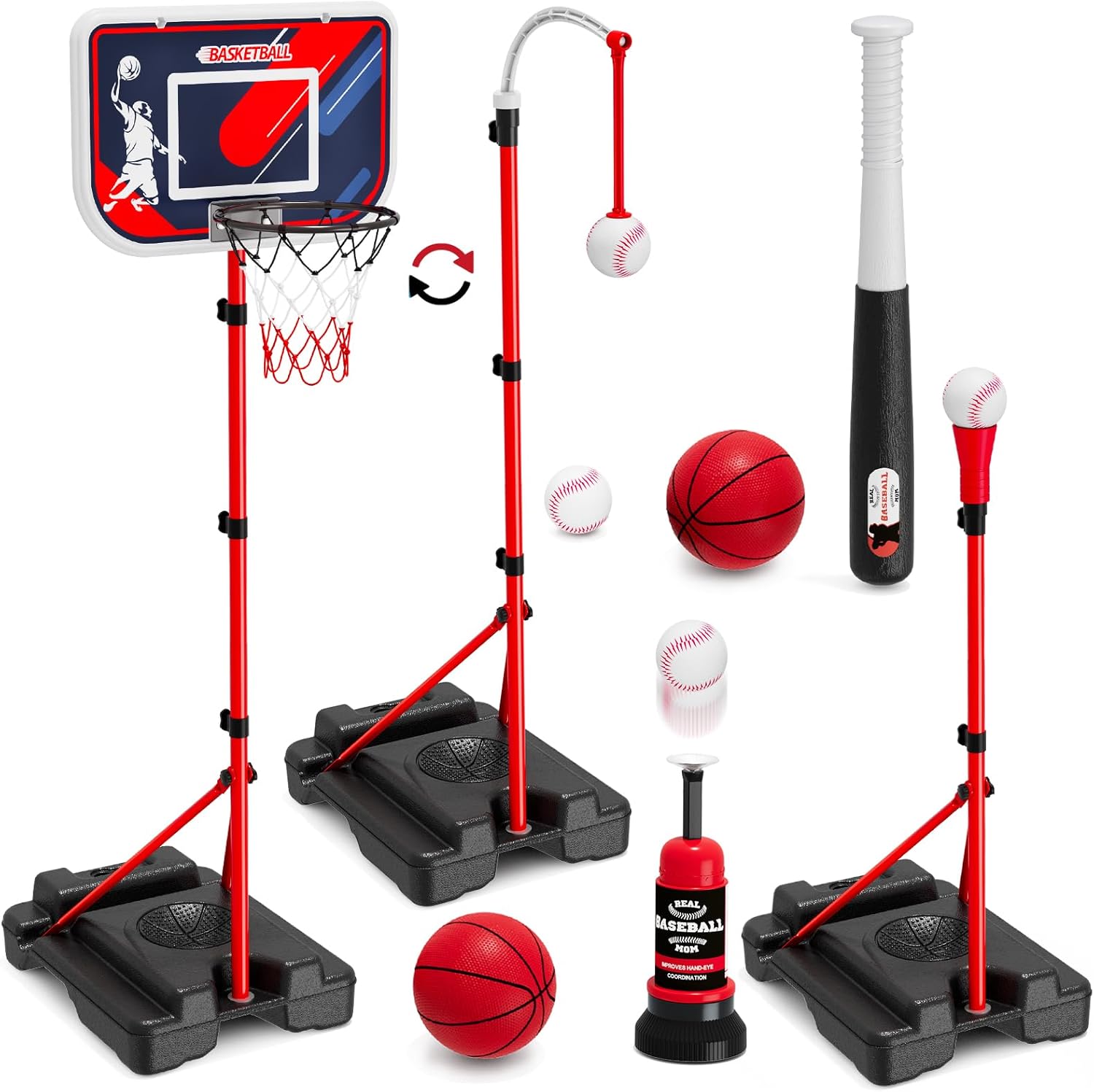 Kids Outdoor Ball - 4-in-1 Kids Basketball Hoop & T-Ball