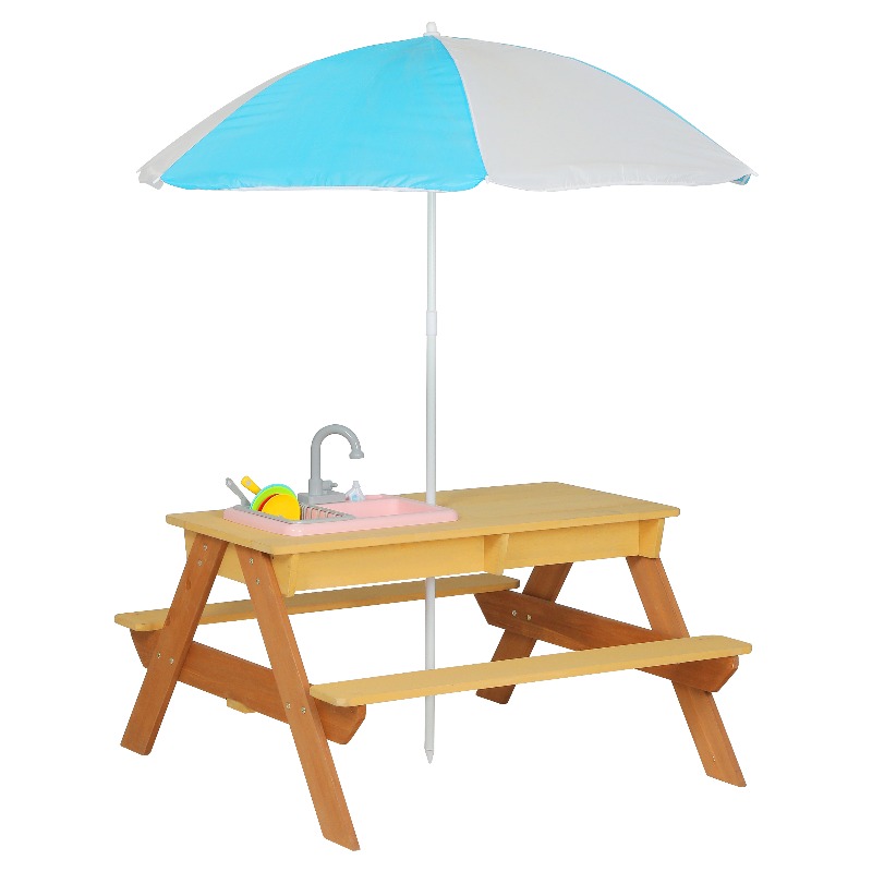 Kids Outdoor Umbrella For Table - Wooden Kids Picnic Table, Sand and