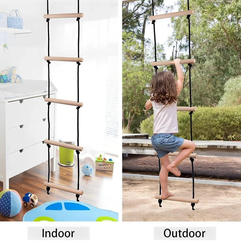 Kids Outdoor Clubhouse - Children Climbing Rope Ladder Wooden Swing