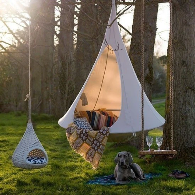 Kids Outdoor Wendy House - Children Swing Outdoor Garden Camp Hammock