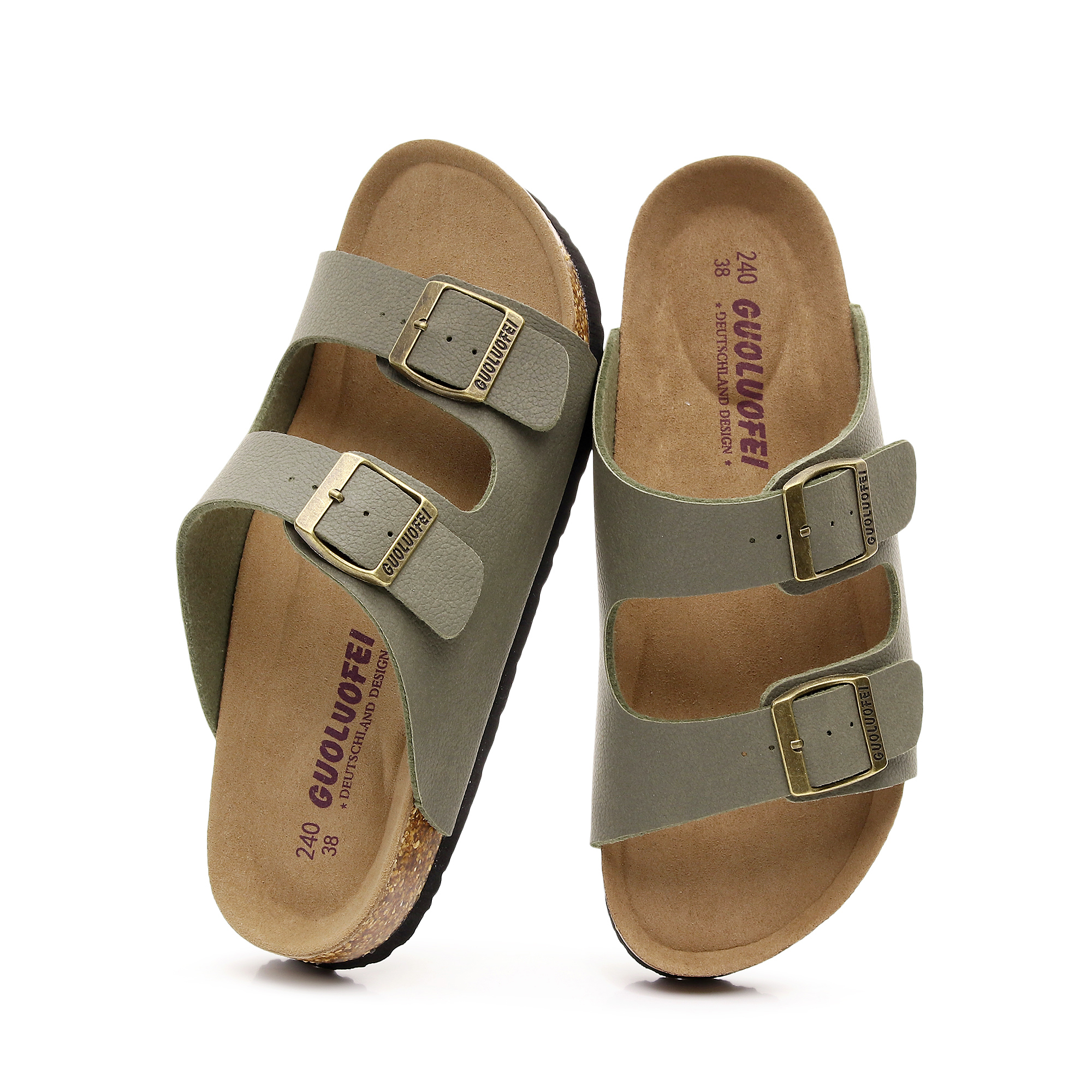 Kids Outdoor Slide - Green Sheep Skin Unisex Cork Footbed