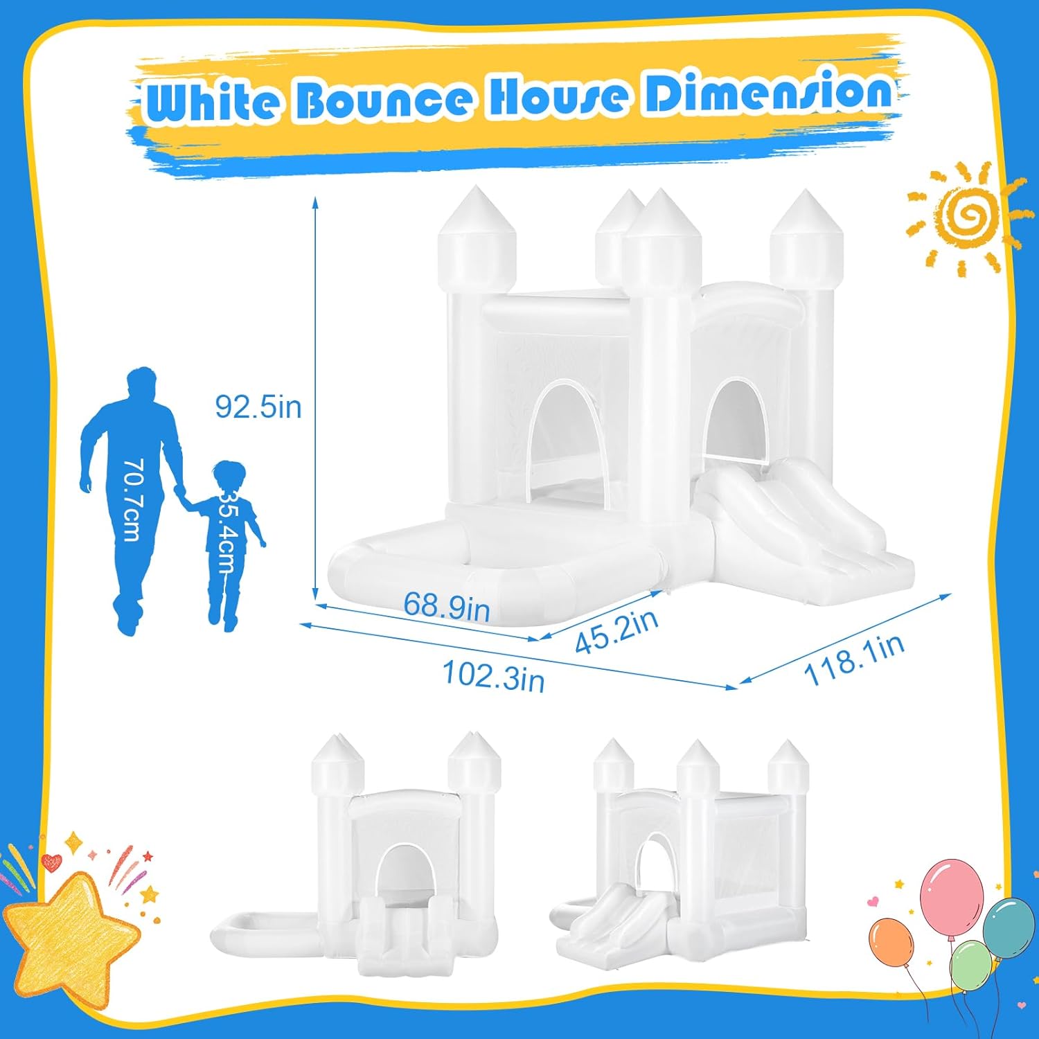 Kids White Bounce House with B - Kids Outdoor Jumping ulasan dan harga
