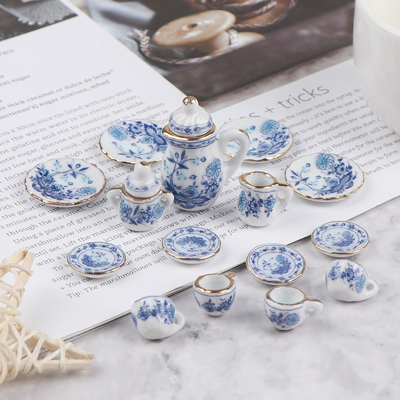 15Pcs 1:12 Miniature Porcelain - Kids Outdoor Kitchen Set ulasan dan harga