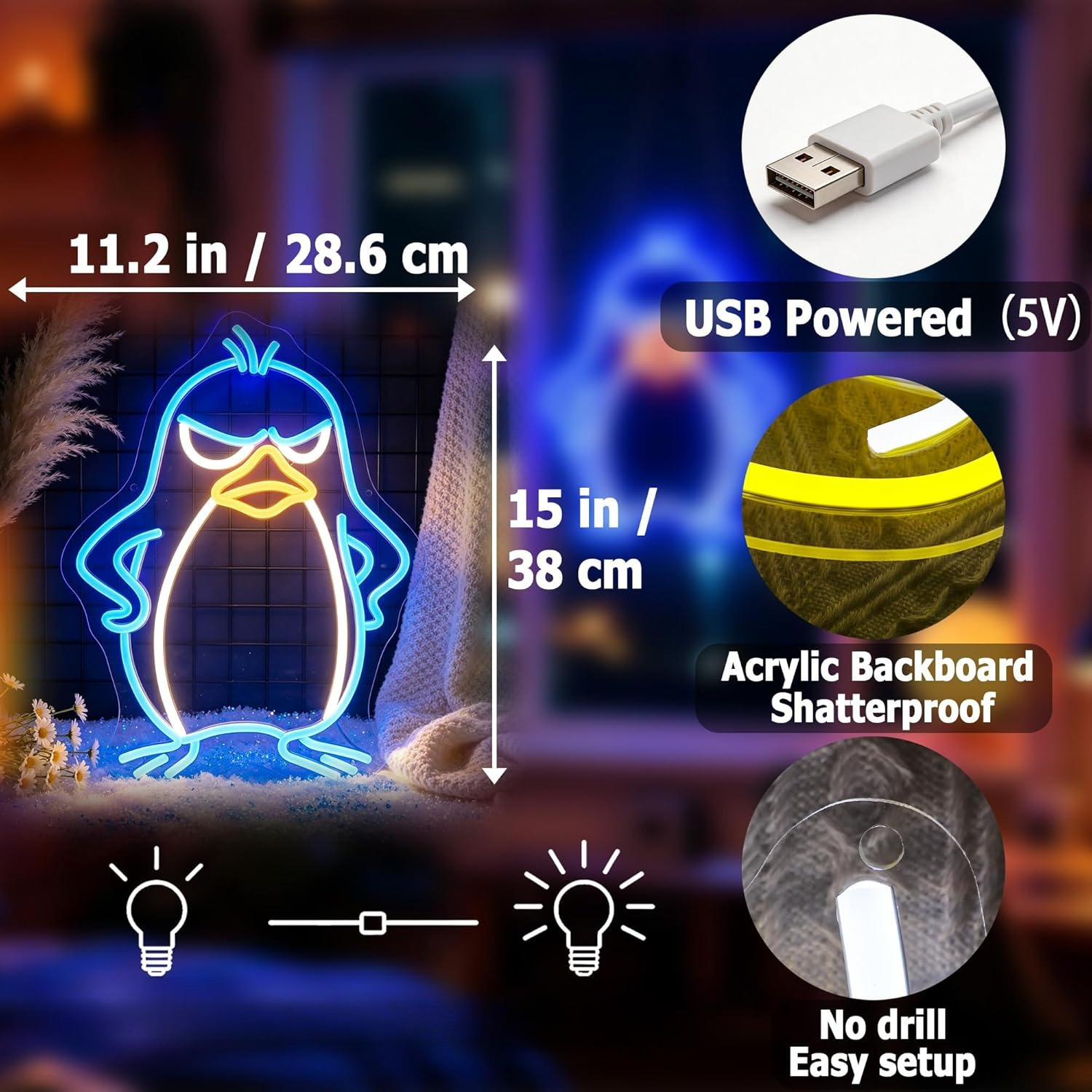 Penguin Neon Sign USB Powered  - Kids Outdoor Zoo ulasan dan harga