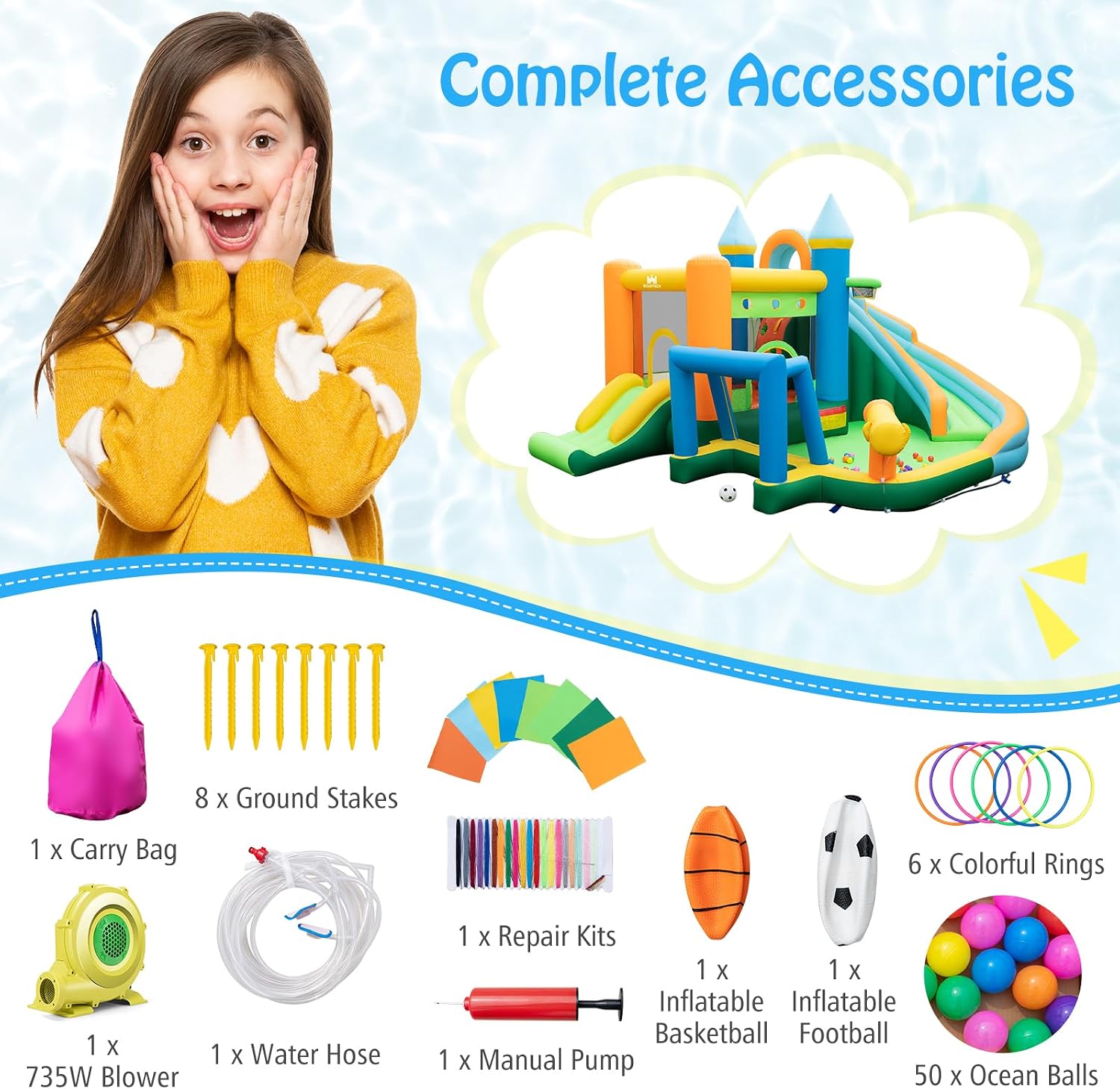 9-in-1 Inflatable Water Slide  - Kids Outdoor Jumping ulasan dan harga