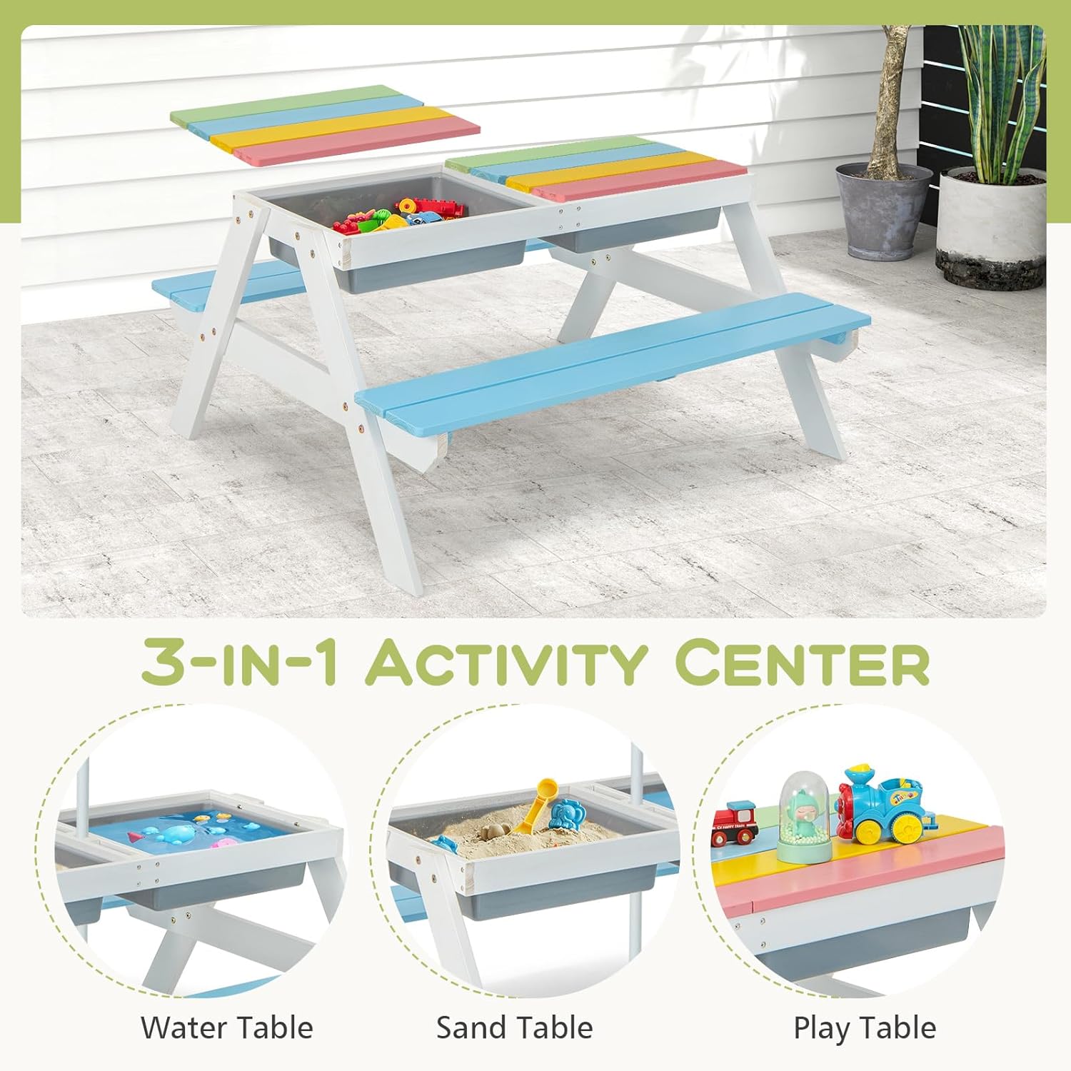 Kids Picnic Table, 4 in 1 Outd - Kids Outdoor Water Table ulasan dan harga
