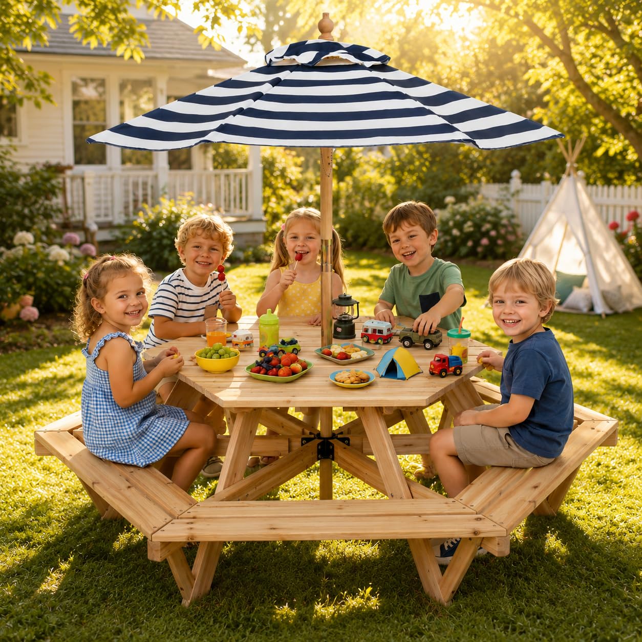 Kids Picnic Table, Hexagonal T - Kids Outdoor Umbrella For Table ulasan dan harga