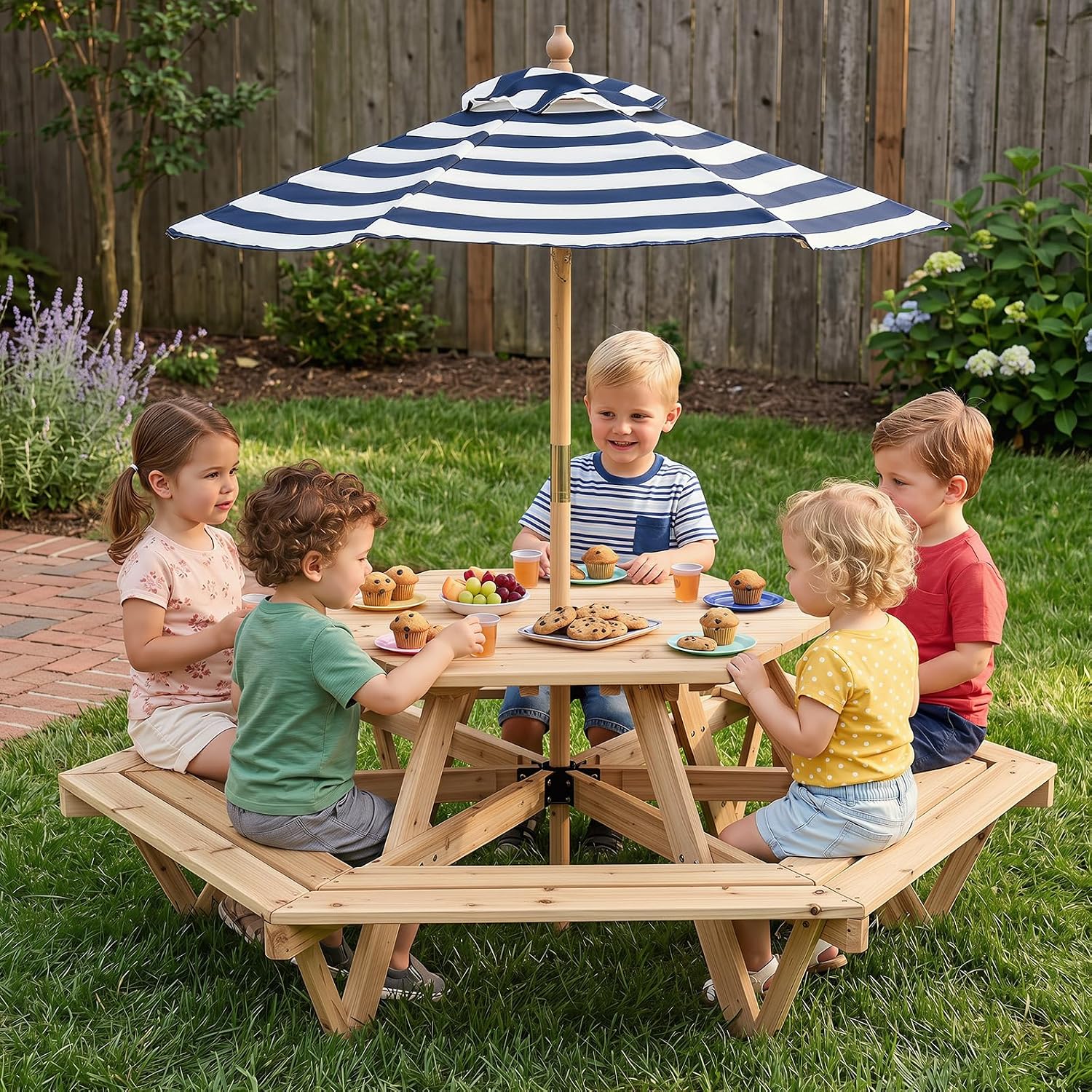 Kids Picnic Table, Hexagonal T - Kids Outdoor Umbrella For Table ulasan dan harga