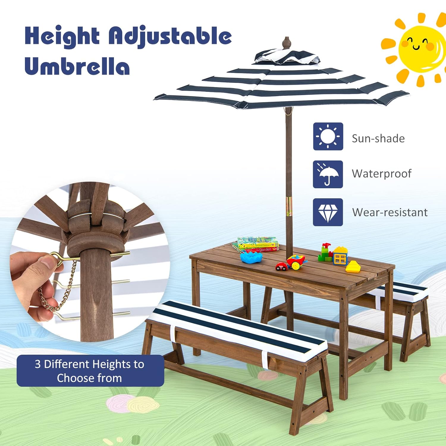 Height Adjustable Wooden Kids  - Kids Outdoor Umbrella For Table ulasan dan harga