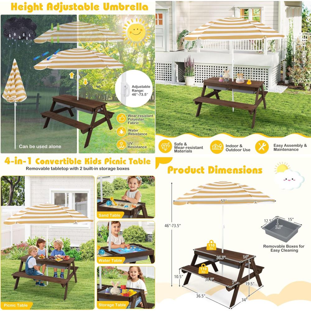 Kids Picnic Table with Sensory - Kids Outdoor Umbrella For Table ulasan dan harga