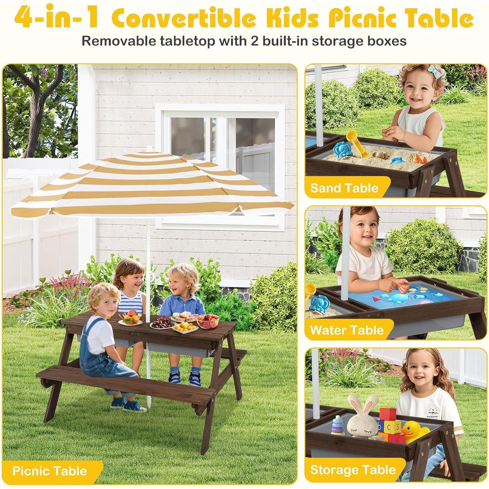 Kids Picnic Table with Sensory - Kids Outdoor Umbrella For Table ulasan dan harga