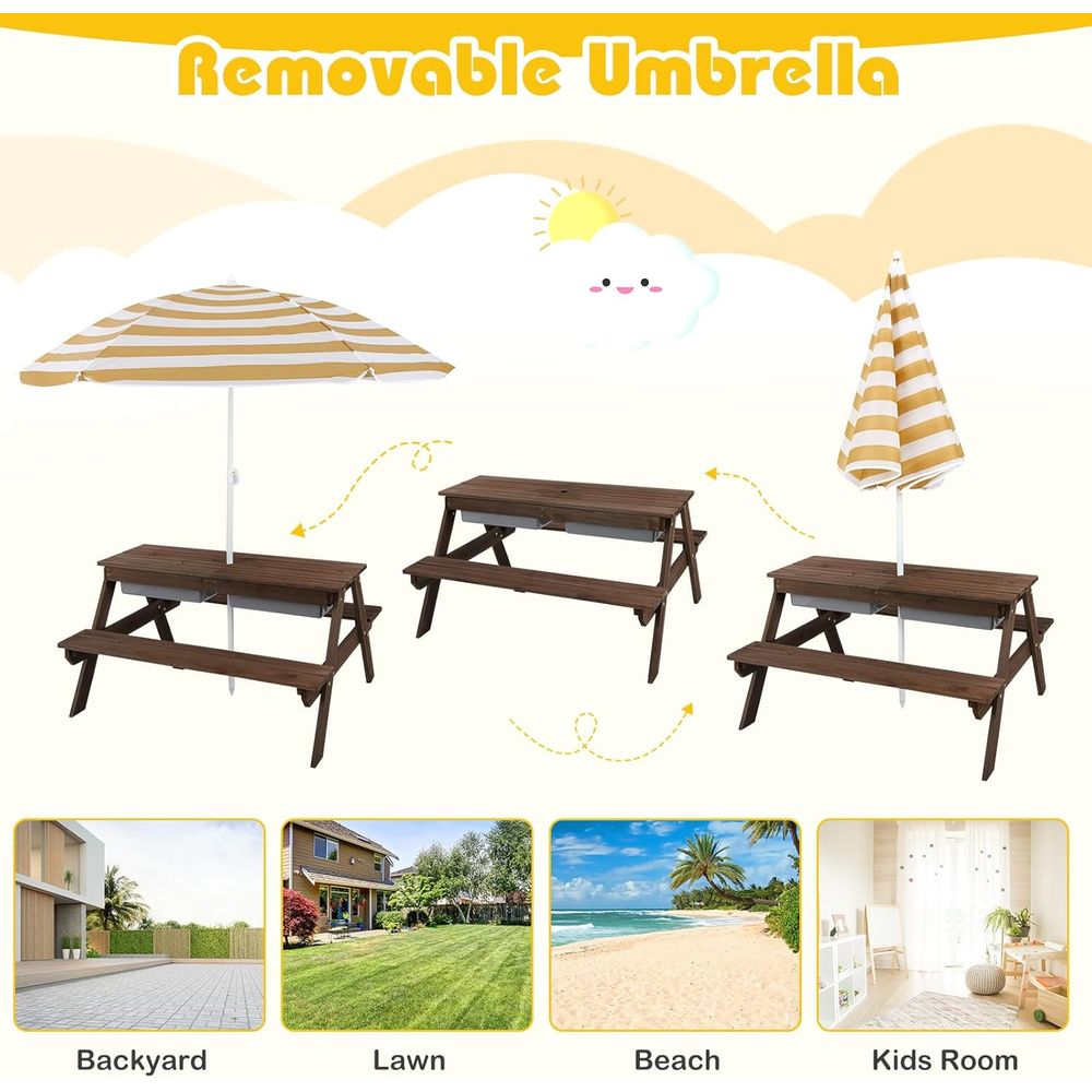 Kids Picnic Table with Sensory - Kids Outdoor Umbrella For Table ulasan dan harga