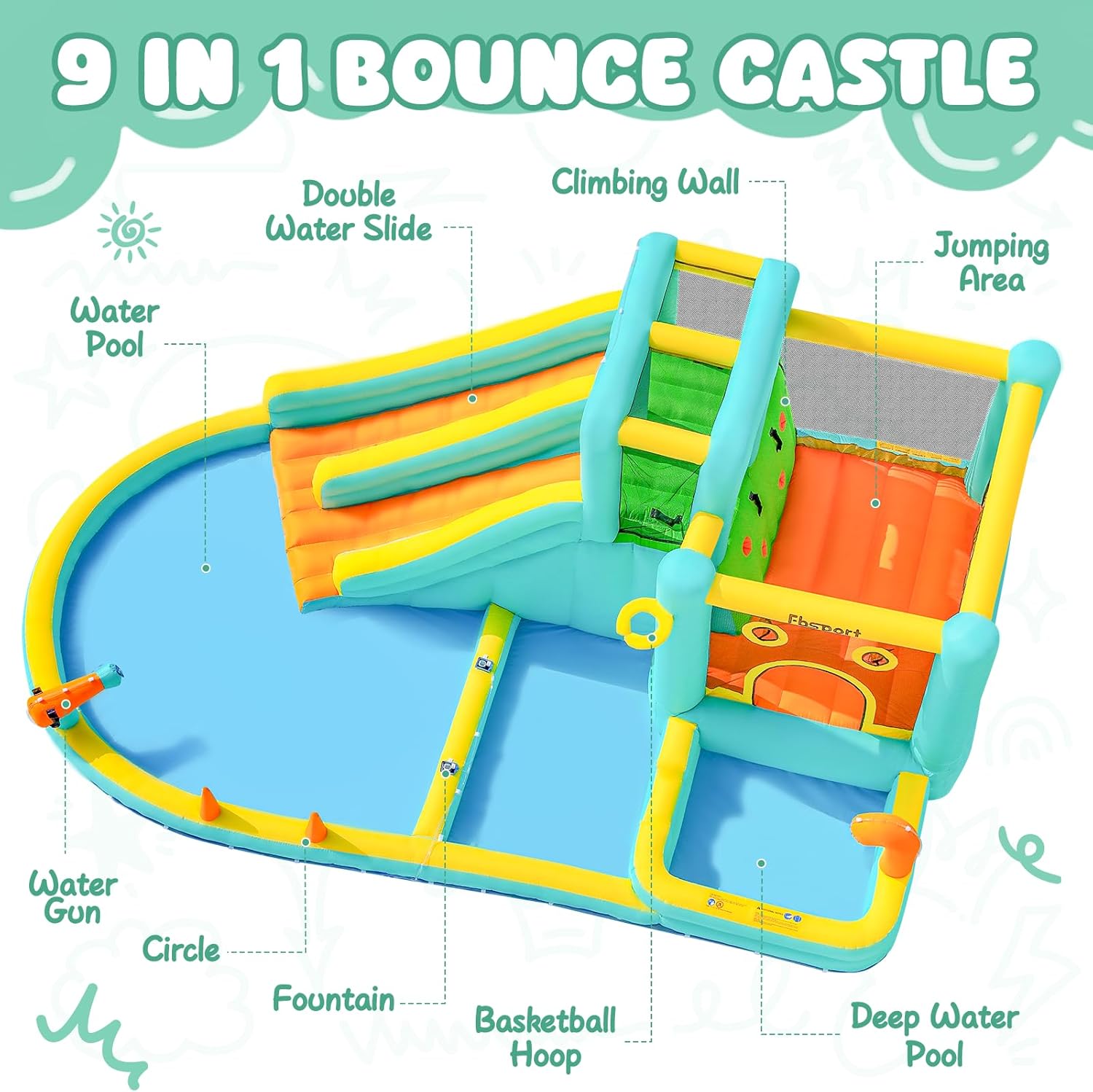 Double Slide Inflatable Water  - Kids Outdoor Water Park ulasan dan harga