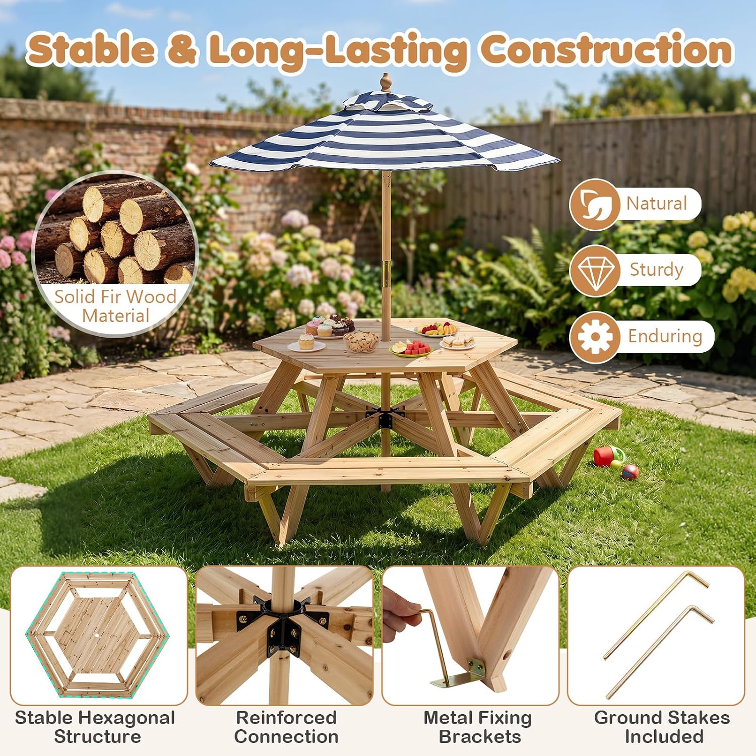 Kids Picnic Table, Hexagonal W - Kids Outdoor Umbrella For Table ulasan dan harga