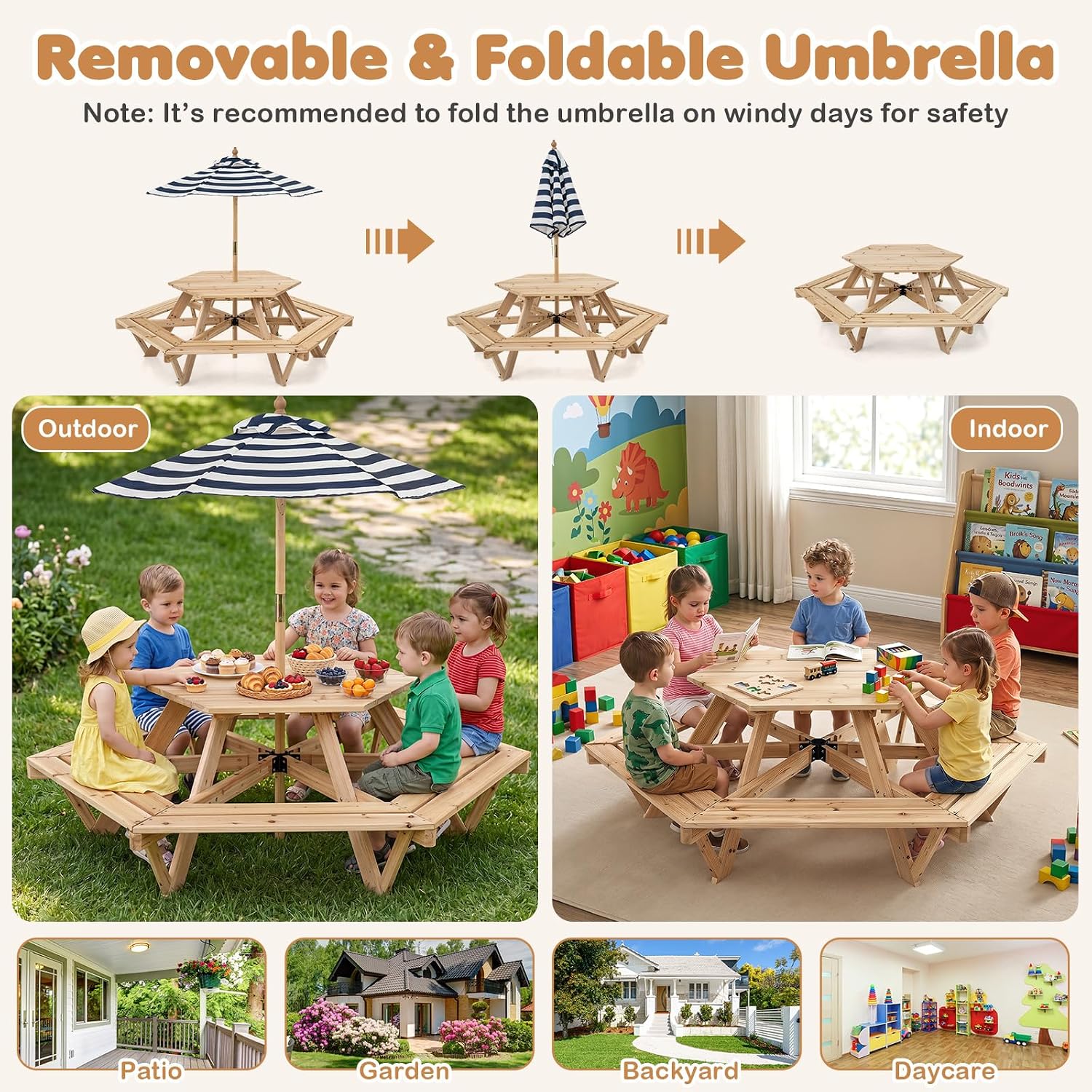 Kids Picnic Table, Hexagonal W - Kids Outdoor Umbrella For Table ulasan dan harga