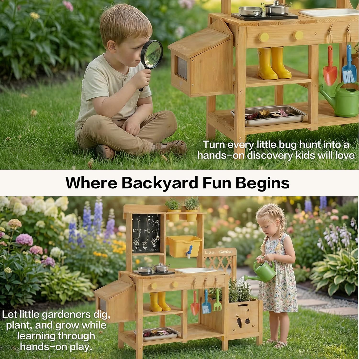Wooden Mud Kitchen for Kids, O - Kids Outdoor Water Table ulasan dan harga