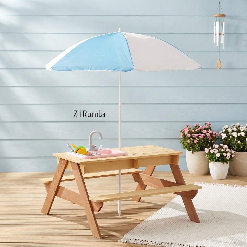 Wooden Kids Picnic Table, Sand - Kids Outdoor Umbrella For Table ulasan dan harga