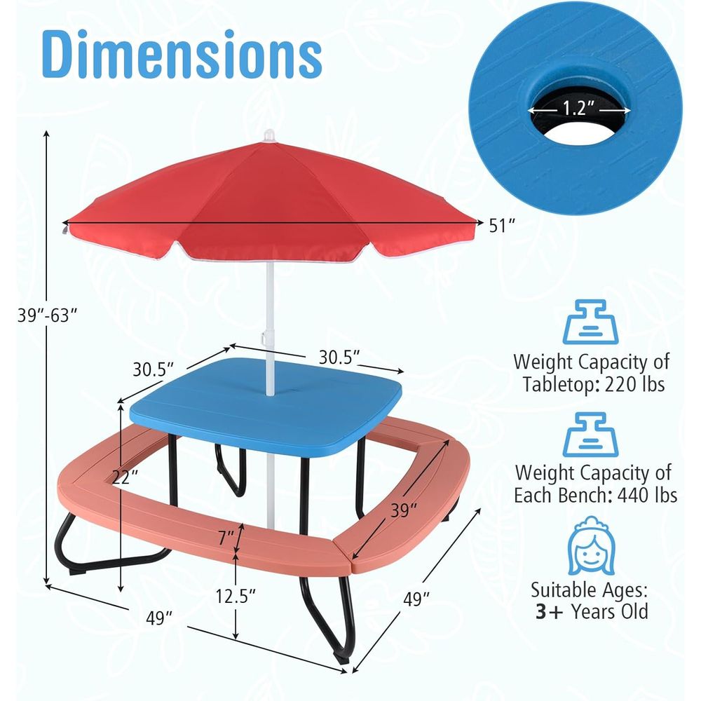 Kids Picnic Table, 8 Person To - Kids Outdoor Umbrella For Table ulasan dan harga
