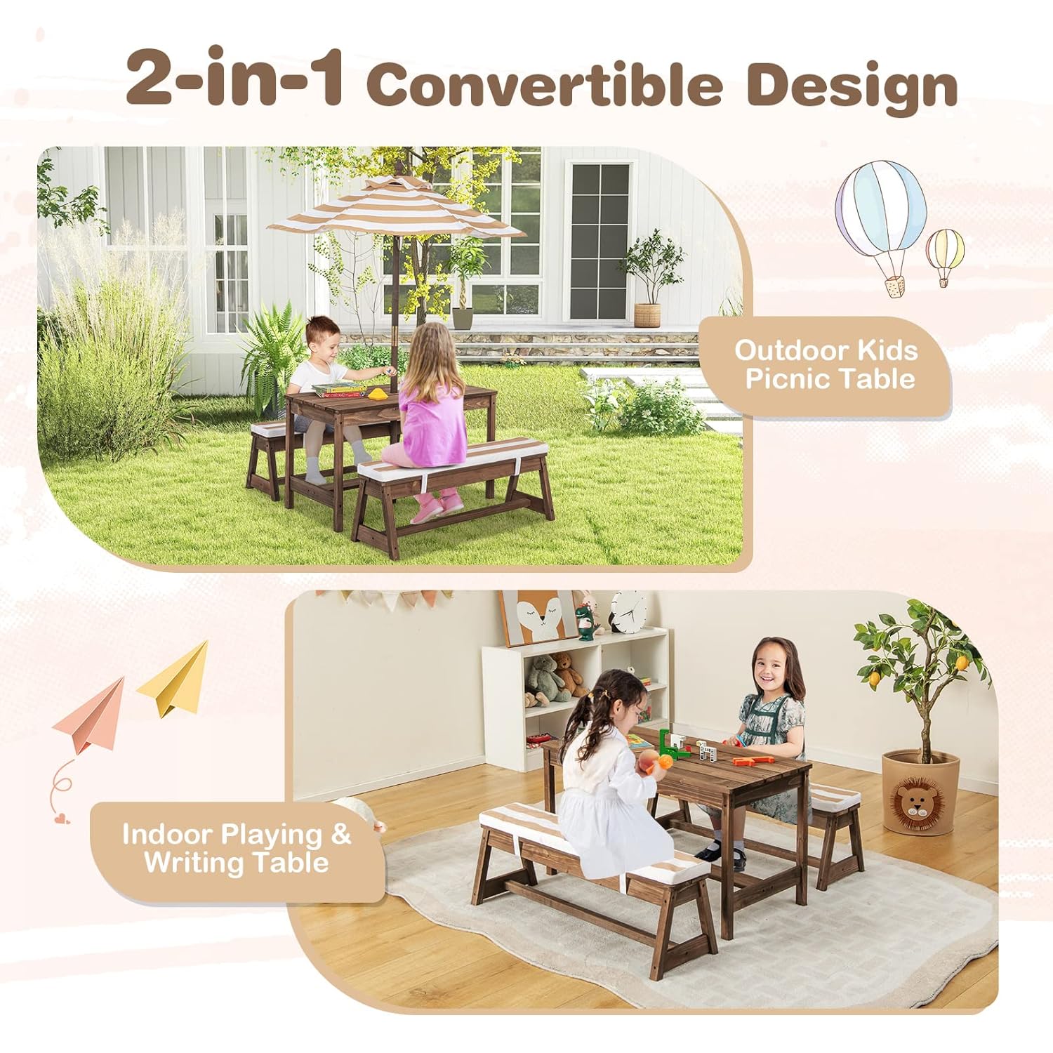Kids Picnic Table, Outdoor Woo - Kids Outdoor Umbrella For Table ulasan dan harga