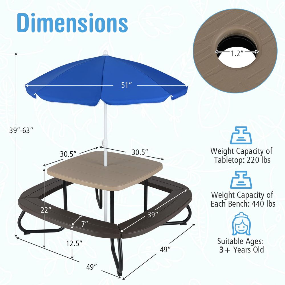 JOY Kids Picnic Table, 8 Perso - Kids Outdoor Umbrella For Table ulasan dan harga