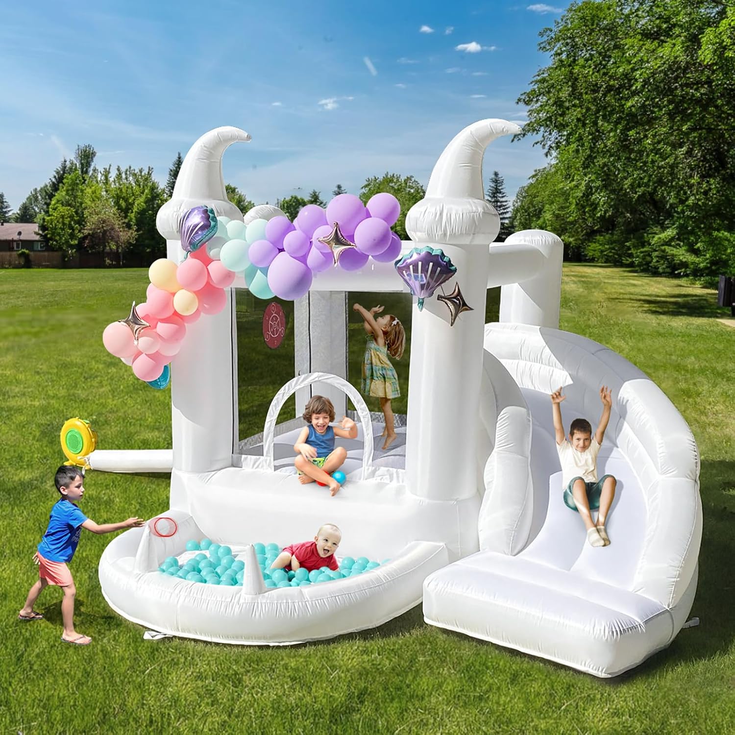 White Inflatable Bouncy Castle - Kids Outdoor Jumping ulasan dan harga