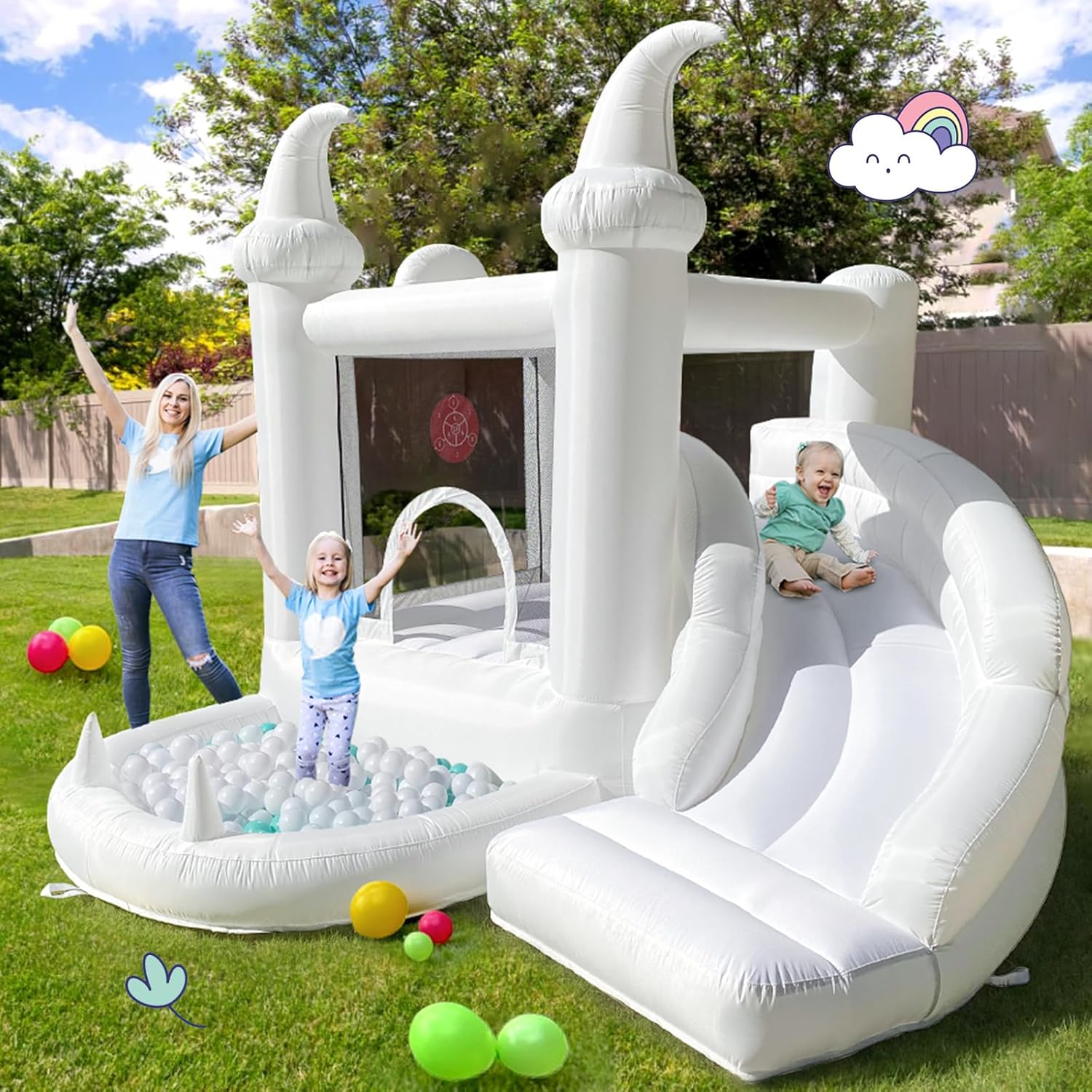 White Inflatable Bouncy Castle - Kids Outdoor Jumping ulasan dan harga