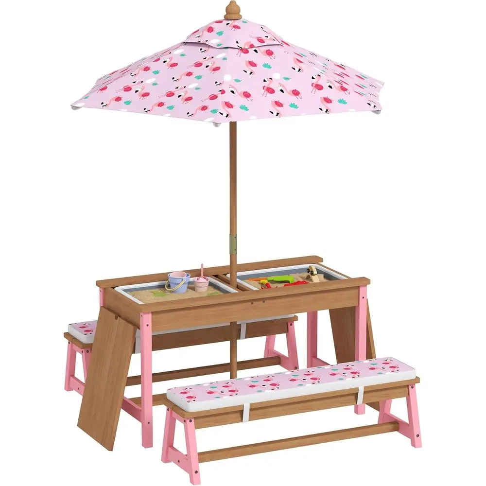 Wooden Picnic Table Set with U - Kids Outdoor Umbrella For Table ulasan dan harga