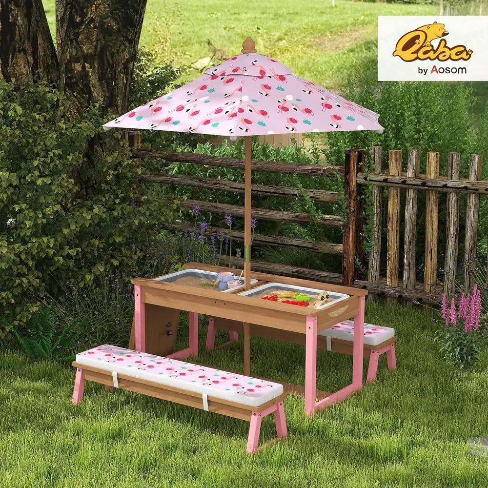 Wooden Picnic Table Set with U - Kids Outdoor Umbrella For Table ulasan dan harga