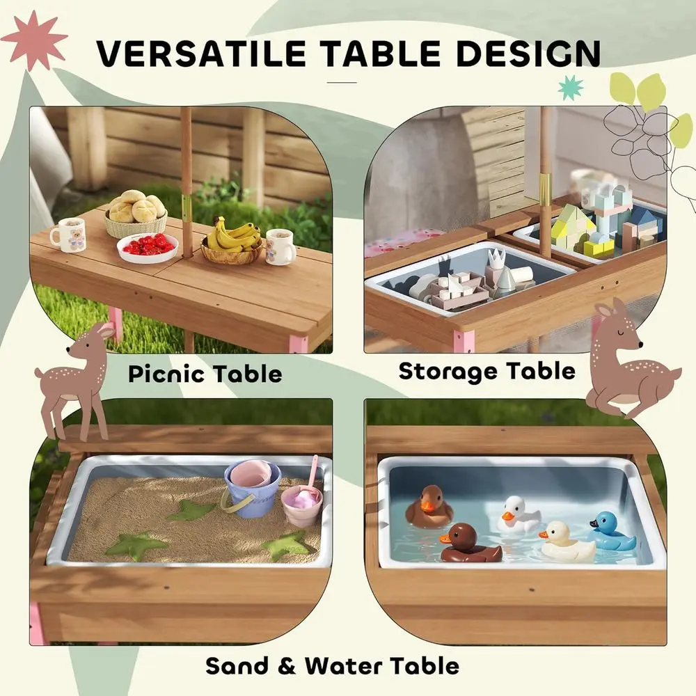 Wooden Picnic Table Set with U - Kids Outdoor Umbrella For Table ulasan dan harga
