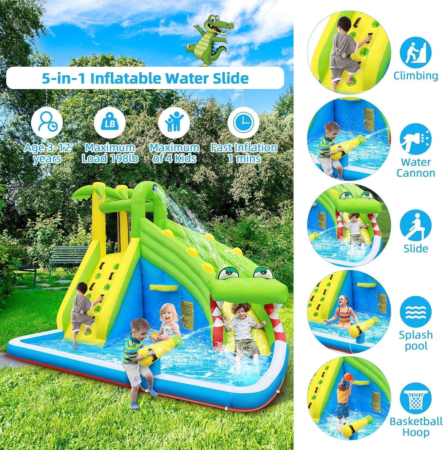 TOAOB Inflatable Water Slide：5 - Kids Outdoor Water Park ulasan dan harga
