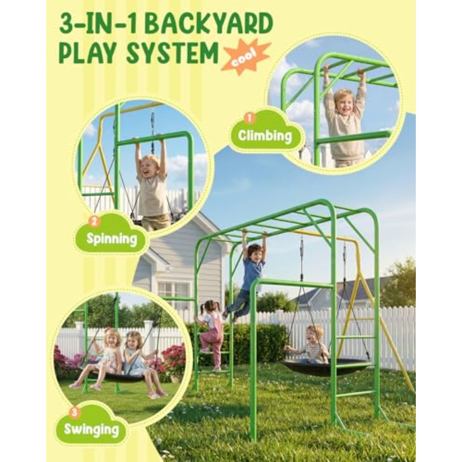 Monkey Bars Set for Backyard w - Kids Outdoor Climbing Frame ulasan dan harga